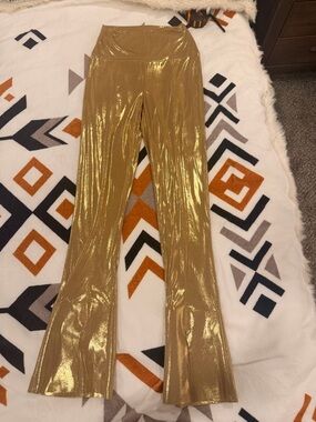 Norma Kamali Metallic Gold Flare Pants
